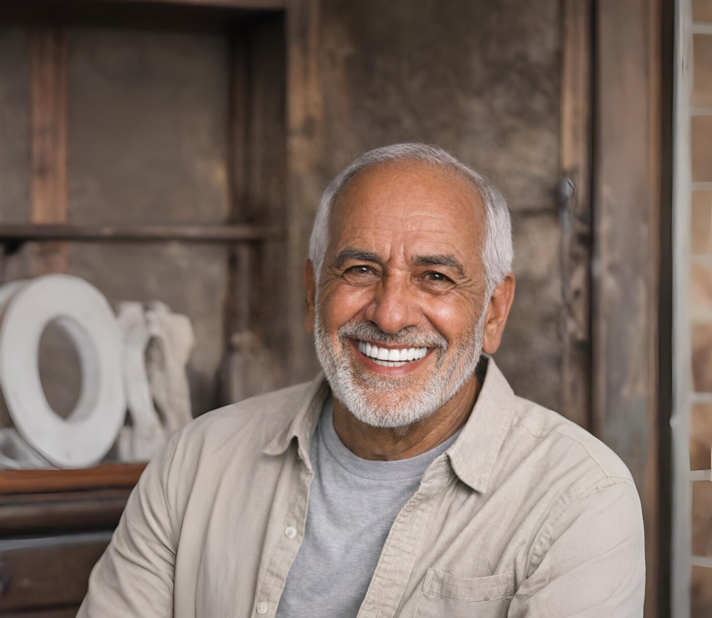 Smiling senior man with a full, natural smile restored by dental implants