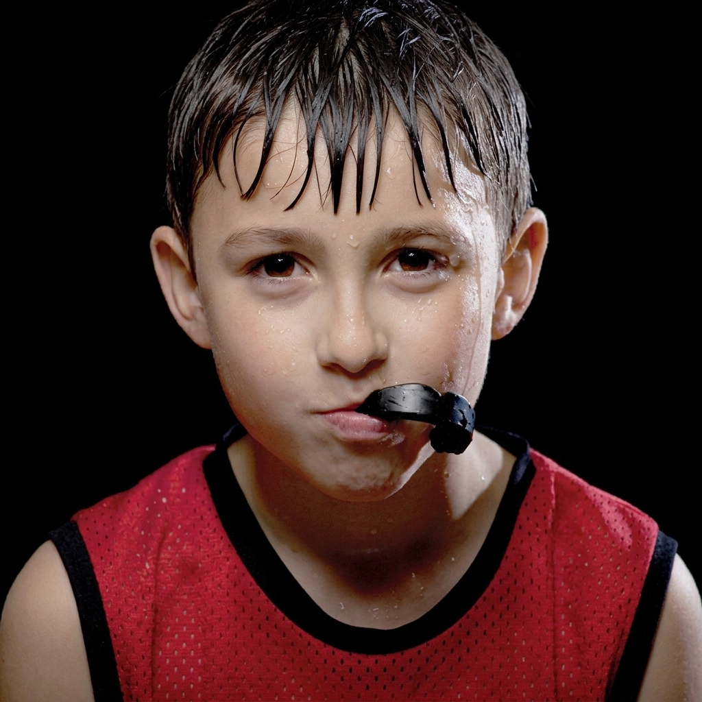 Active child playing hockey — protected with a custom-fit sport mouthguard